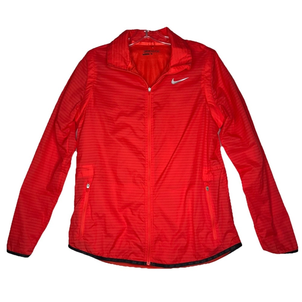 Nike Golf Jacket Womens M Red Orange Full Zip Bandon Dunes Windbreaker Outdoor